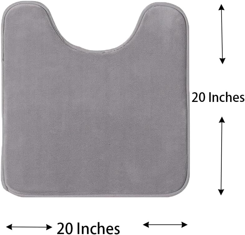 Madeals Velvet Toilet Lid Cover and Tank Lid Cover with Toilet Mat Memory Foam 3 Piece Toilet U Shaped Mat Set Grey - Image 3